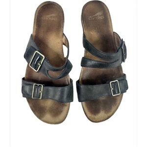 Dansko Black Leather Sandals with Buckles